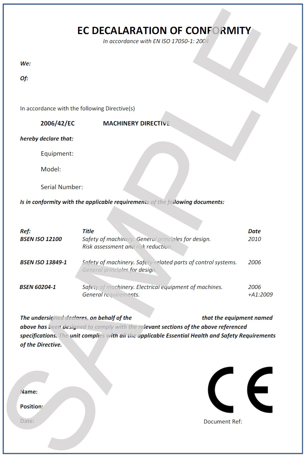 Certificate Of Conformance Template